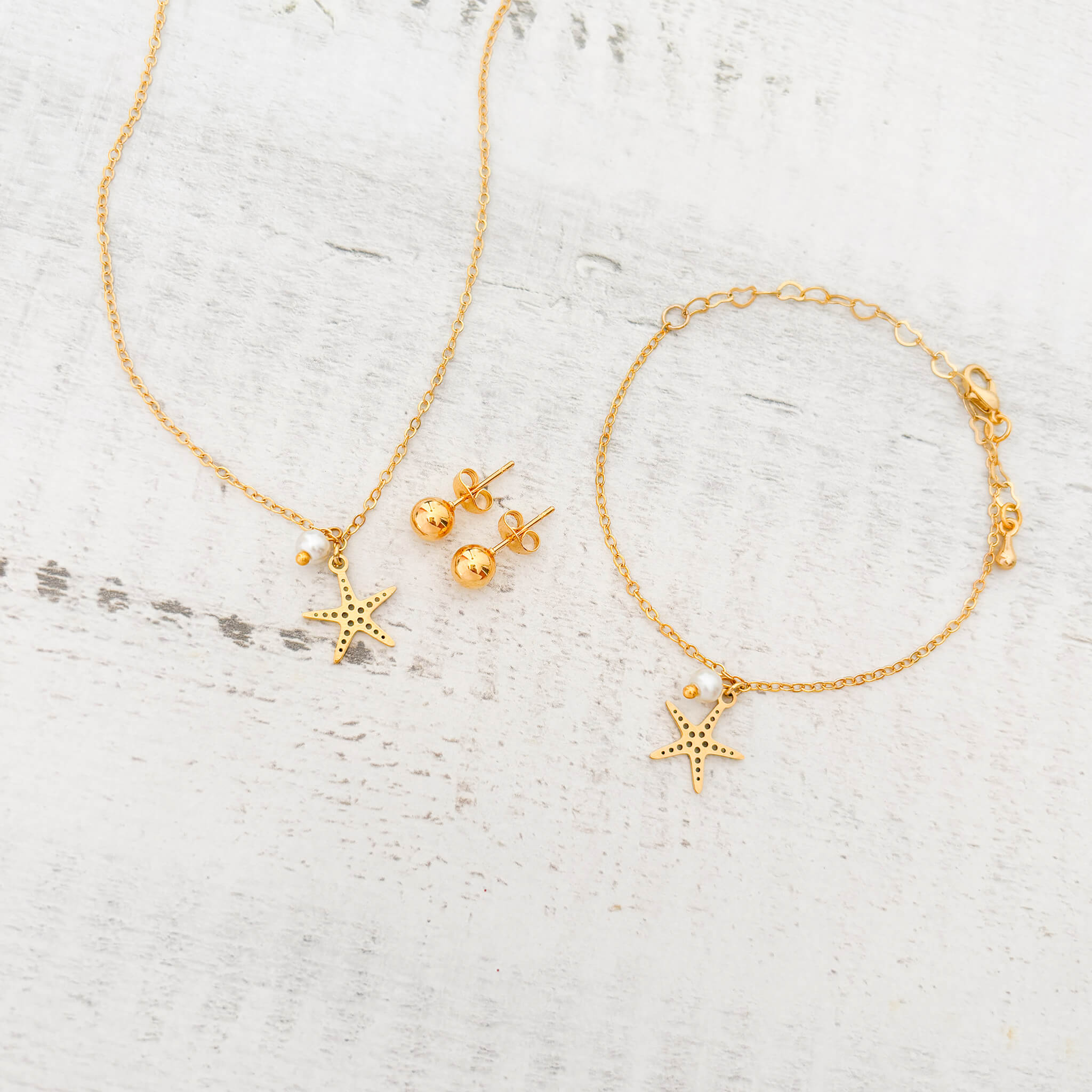 Set Cadena Estrella de Mar + Pulsera Estrella de Mar + Topos