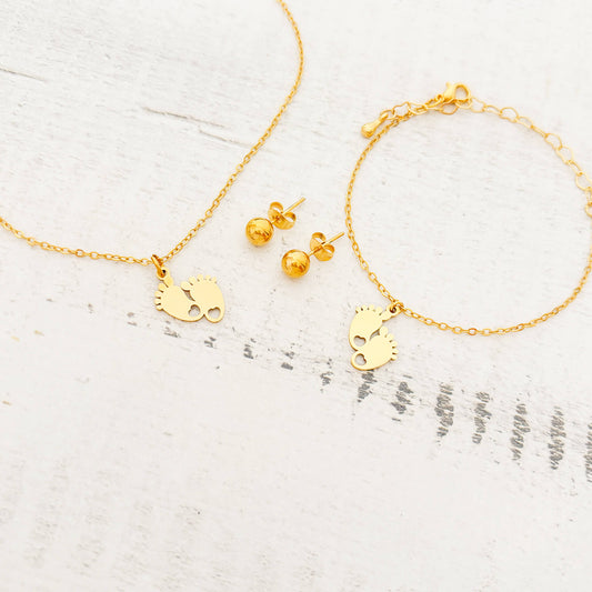 Set Cadena Piecitos Bebé + Pulsera Piecitos Bebé + Topos