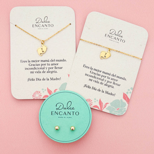 Set Cadena Piecitos Bebé + Pulsera Piecitos Bebé + Topos