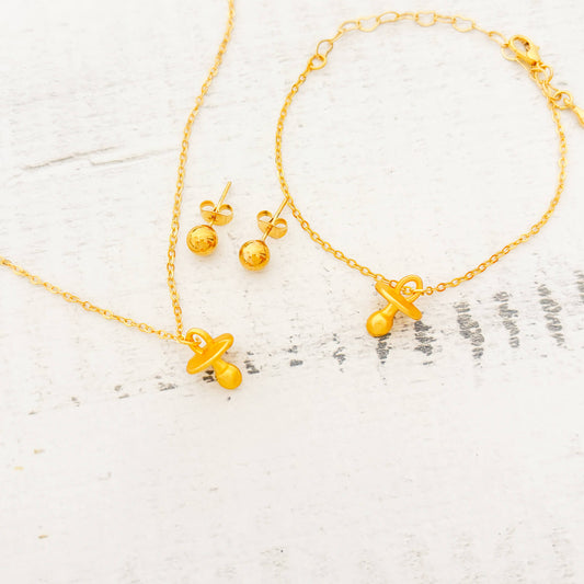 Set Cadena Chupete Bebé + Pulsera Chupete Bebé + Topos