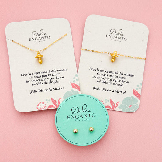 Set Cadena Chupete Bebé + Pulsera Chupete Bebé + Topos