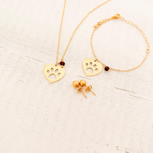 Set Cadena Huella Mascota Corazón + Pulsera Huella Mascota Corazón + topos