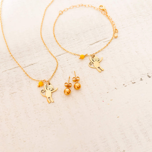 Set Cadena Mico Feliz + Pulsera Mico Feliz + topos