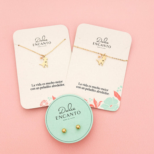 Set Cadena Perrito Corazón + Pulsera Perrito Corazón + topos