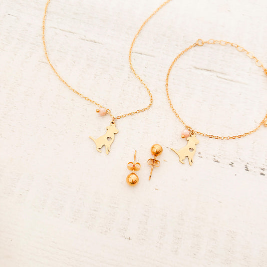 Set Cadena Perrito Corazón + Pulsera Perrito Corazón + topos
