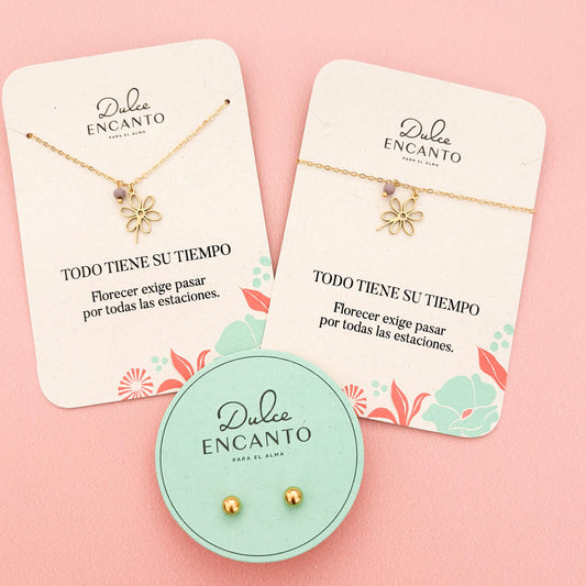 Set Cadena Flor Radiante + Pulsera Flor Radiante + topos
