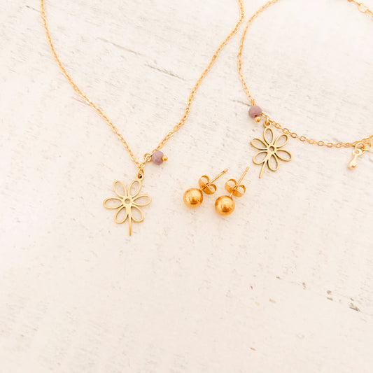 Set Cadena Flor Radiante + Pulsera Flor Radiante + topos