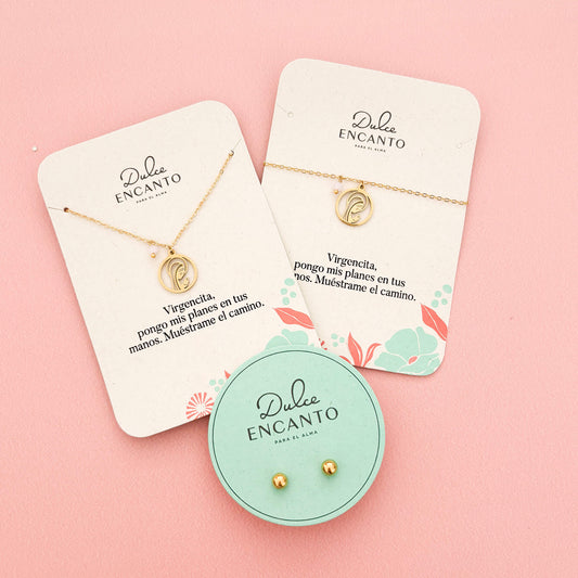 Set Cadena Virgencita María Con Aureola + Pulsera Virgencita María Con Aureola + topos