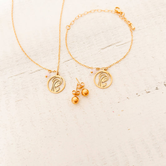 Set Cadena Virgencita María Con Aureola + Pulsera Virgencita María Con Aureola + topos