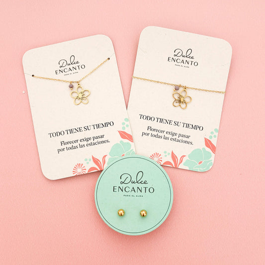 Set Cadena Flor Serenidad + Pulsera Flor Serenidad + topos