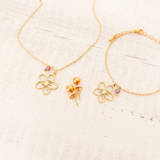 Set Cadena Flor Serenidad + Pulsera Flor Serenidad + topos
