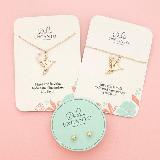 Set Cadena Colibrí Alma + Pulsera Colibrí Alma + Topos