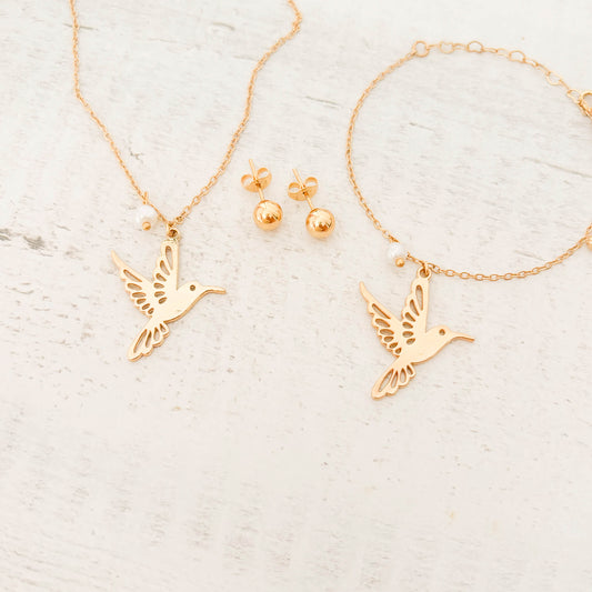 Set Cadena Colibrí Alma + Pulsera Colibrí Alma + Topos