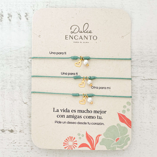 Pulsera Set De 3 Amigas Para Compartir Corazón