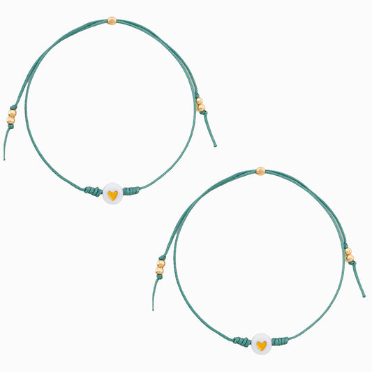 Pulsera Set De 2 Amigas Corazón Dorado Blanco Para Compartir