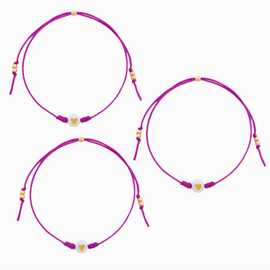Pulsera Set De 3 Amigas Corazón Dorado Blanco Para Compartir