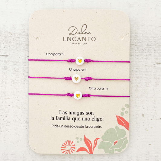 Pulsera Set De 3 Amigas Corazón Dorado Blanco Para Compartir