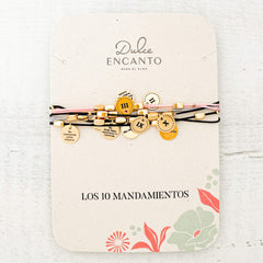 Pulsera 10 Mandamientos Hilo Rosado Negro Gris Con Significado