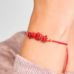 Pulsera Coral Rojo Piedra Natural Hilo Rojo