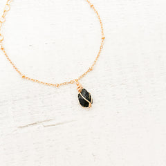 Pulsera Turmalina Negra Piedra Natural Broche Cadena