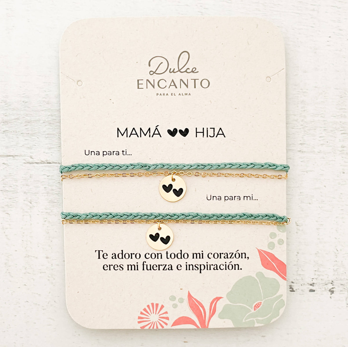 Pulseras Set de 2 Mamá e Hija Dos Corazones Hilo Trenza