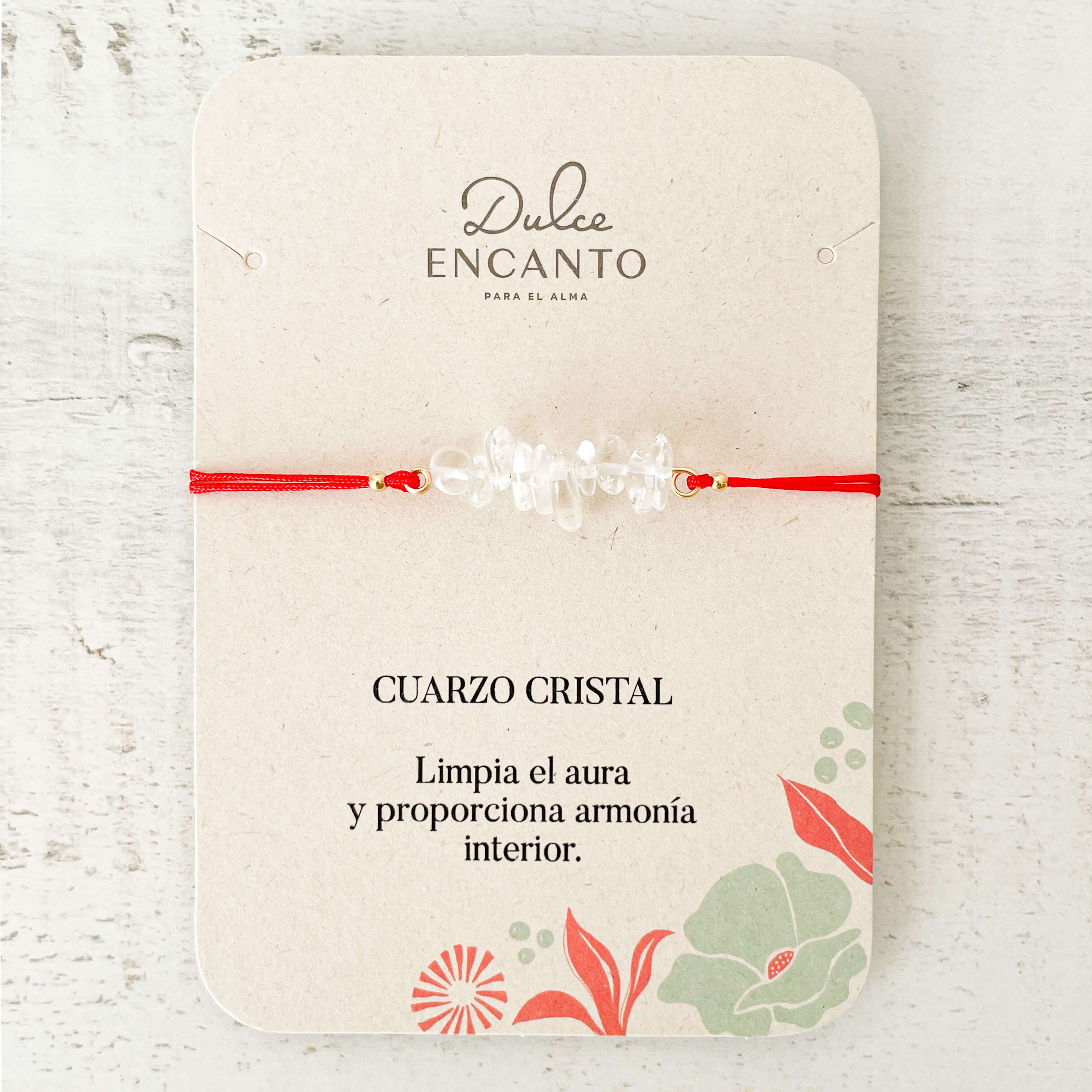Pulsera Cuarzo Cristal Piedra Natural Hilo Rojo