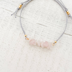 Pulsera Cuarzo Rosado Piedra Natural Hilo Gris