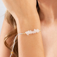 Pulsera Cuarzo Rosado Piedra Natural Hilo Gris