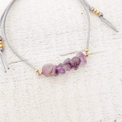 Pulsera Amatista Piedra Natural Hilo Gris