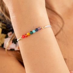 Pulsera 7 Chakras Piedras Naturales Hilo Gris