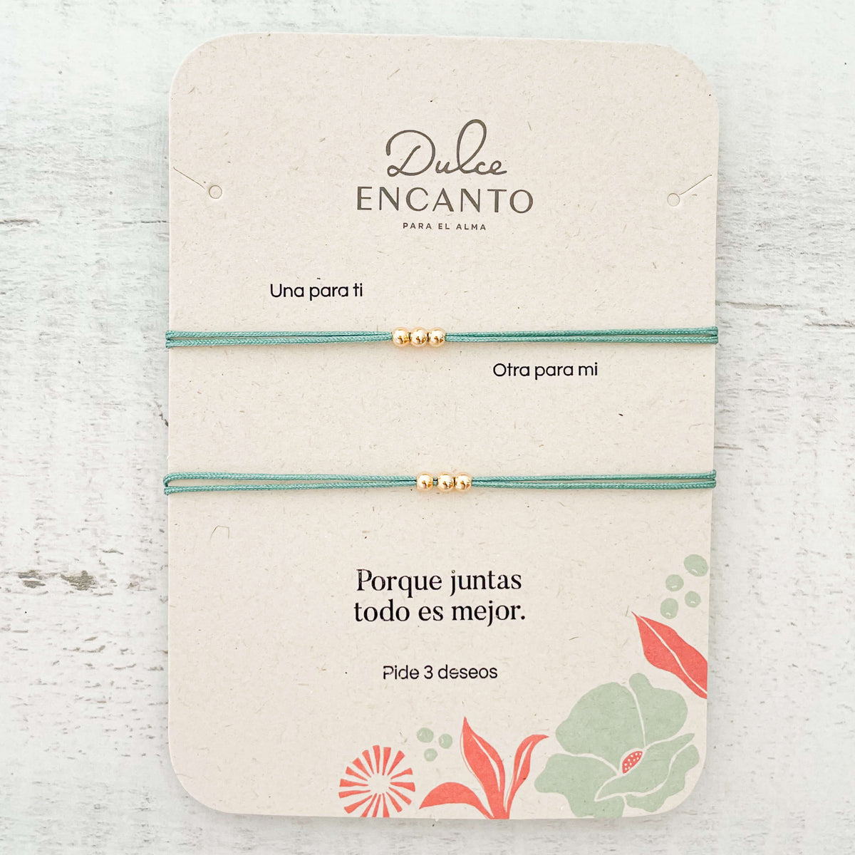 Pulsera Set De 2 Amigas Para Compartir Pide 3 Deseos Hilo Verde