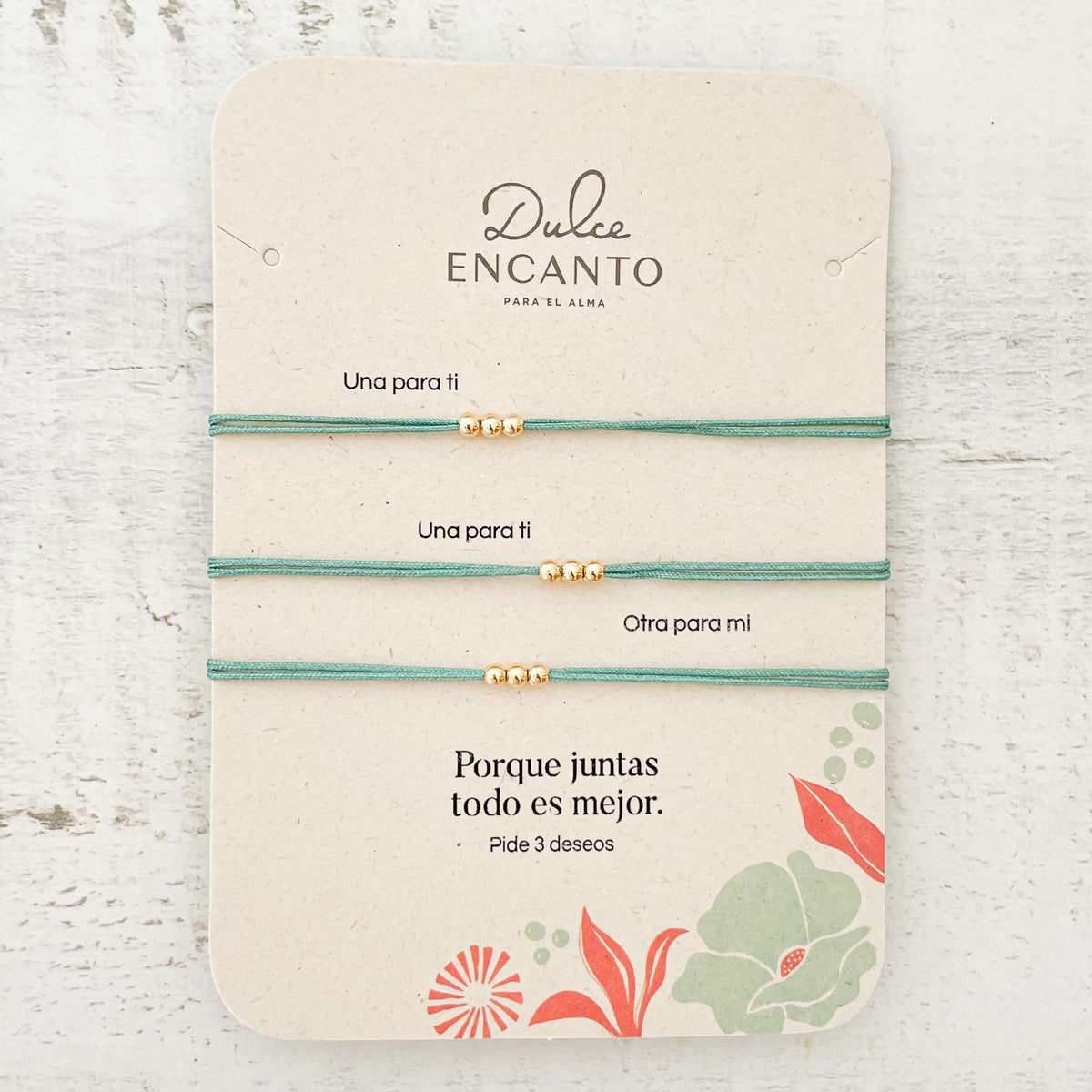 Pulsera Set De 3 Amigas Para Compartir Pide 3 Deseos Hilo Verde